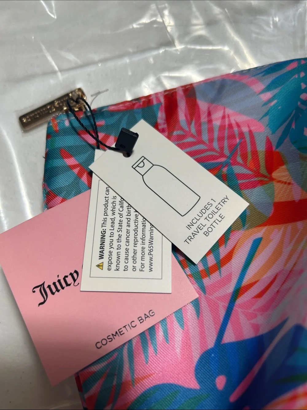 Juicy Couture Pink Tropical Leaf Print Cosmetic Pouch